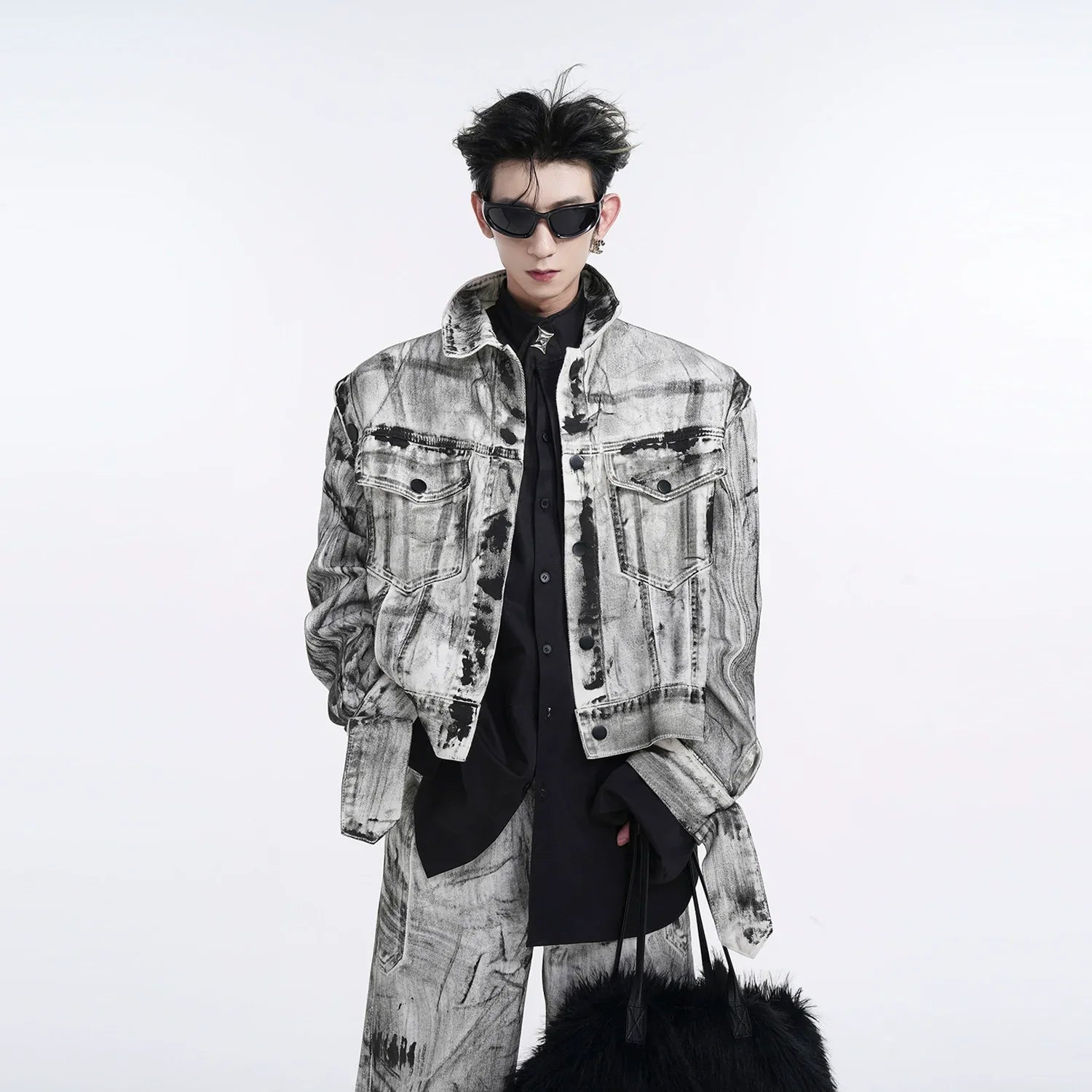 Detachable Sleeve Acid Wash Denim Jacket and Jeans Setup