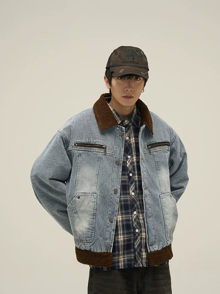 Sherpa Collar Vintage Denim Jacket