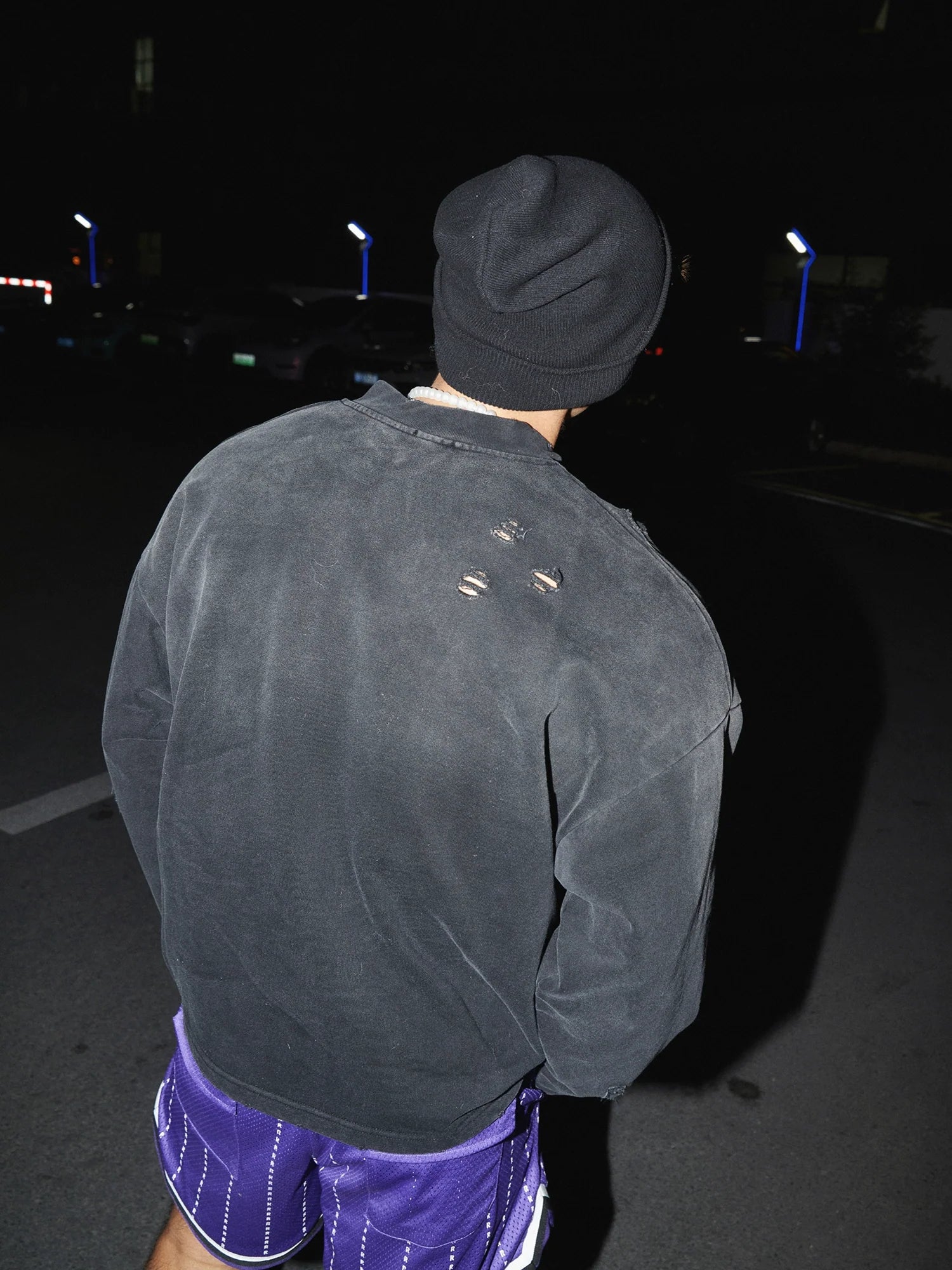 Distressed Black Quarter-Zip Sweatshirt