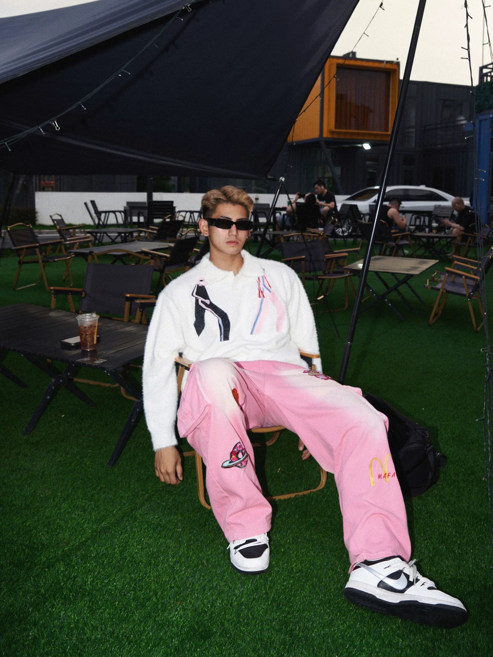 Fuzzy Embroidered Polo Sweater