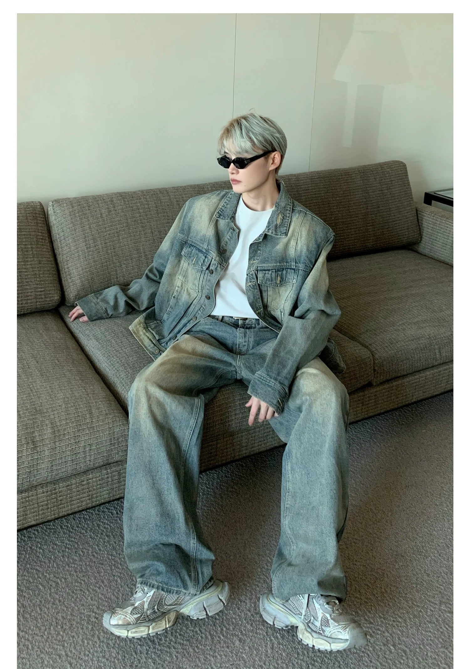 Distressed Vintage Wash Denim Set