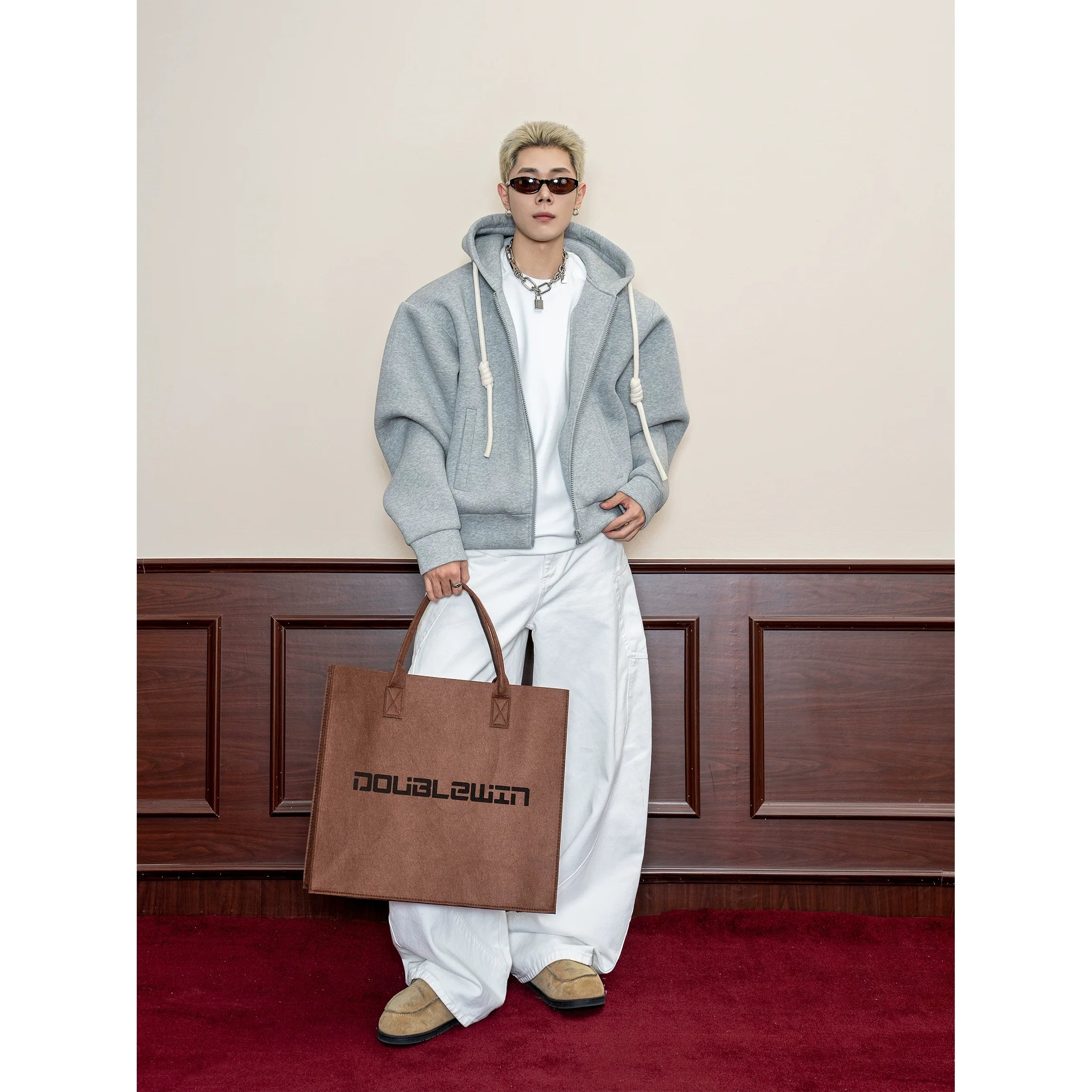두툼한 텍스처 니트 집업 후드티