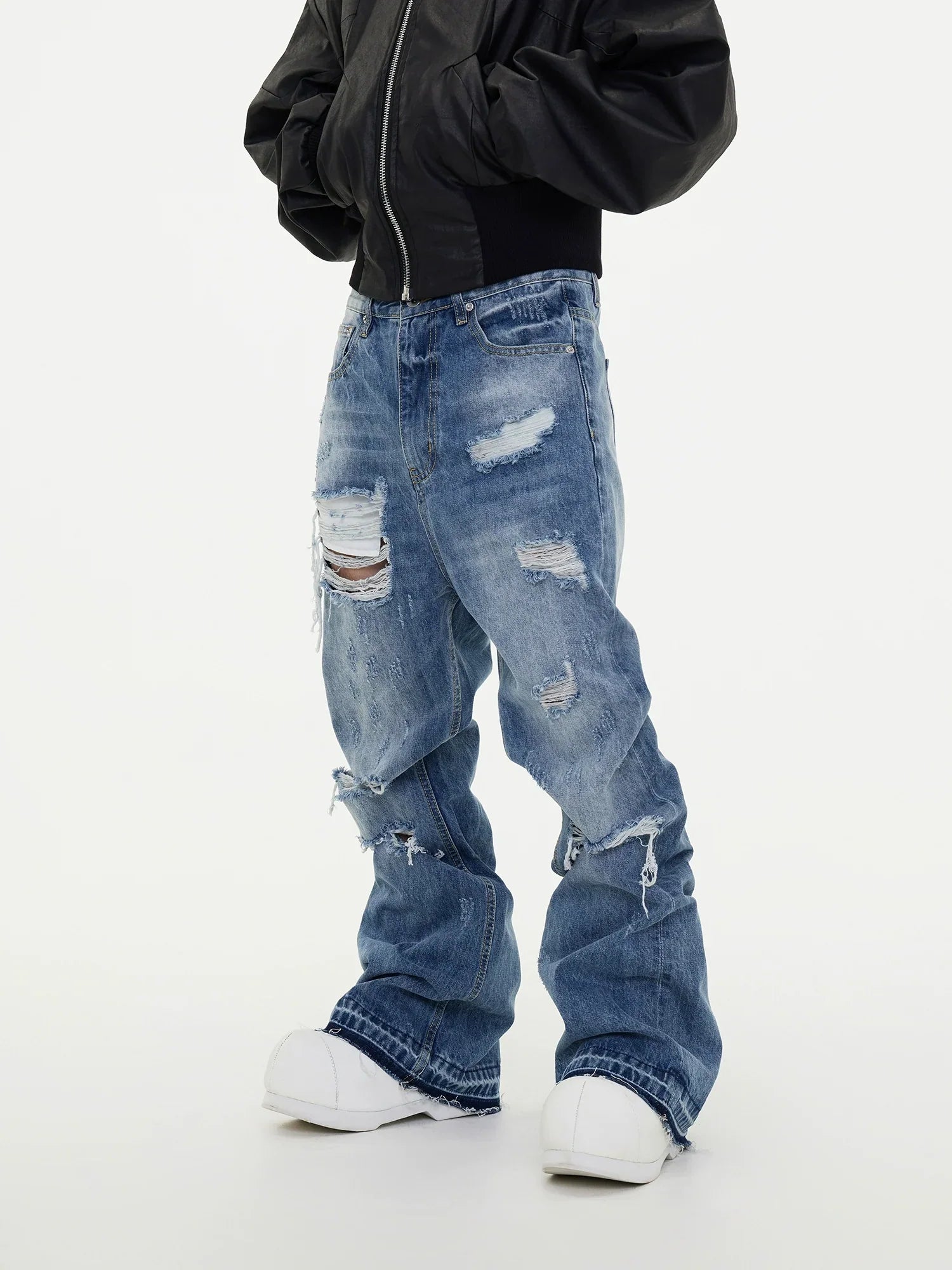 Ripped Light Wash Distressed Baggy Jeans