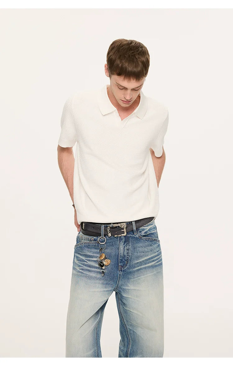 Textured Ice Silk Knit Polo Shirt