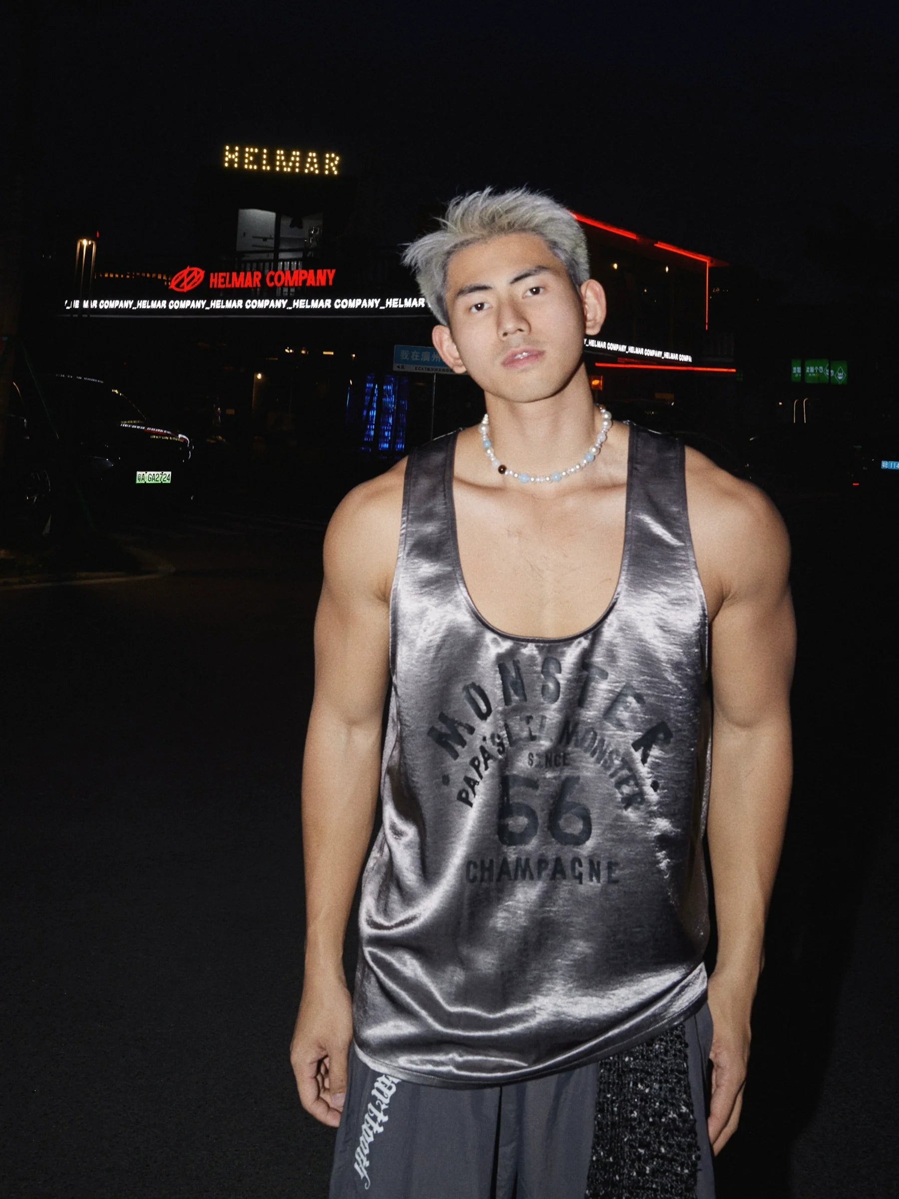 Metallic Silver Graphic Tank Top