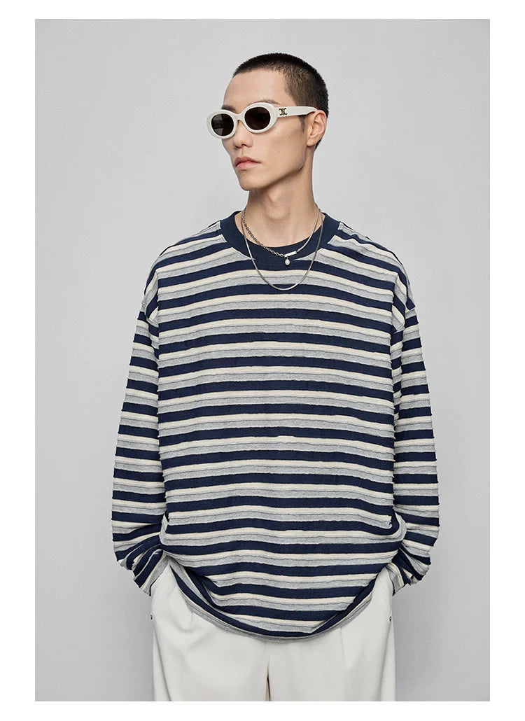 Round Neck Oversized Striped Long Sleeve Top