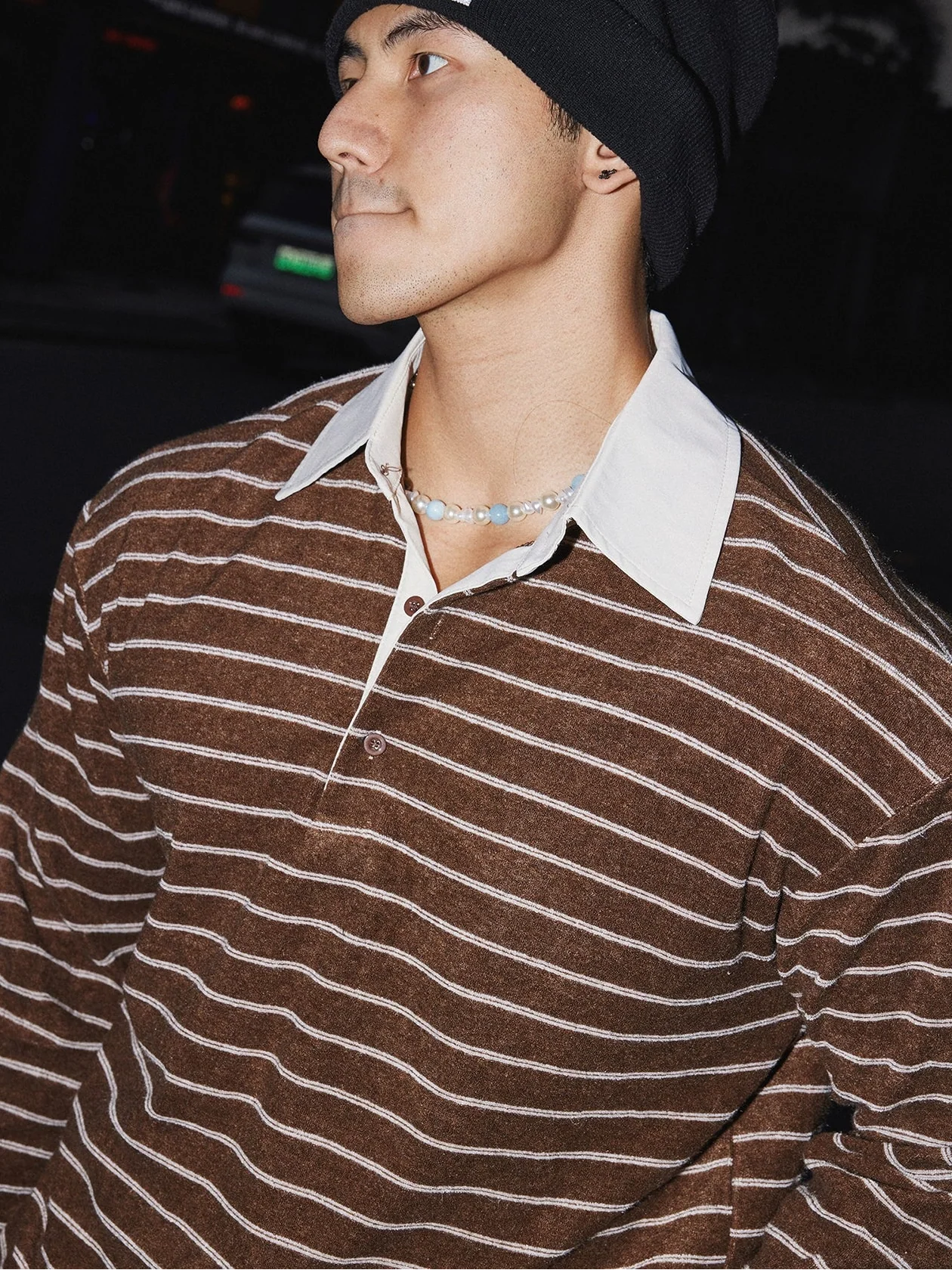 Striped Rugby Shirt with Contrasting Collar