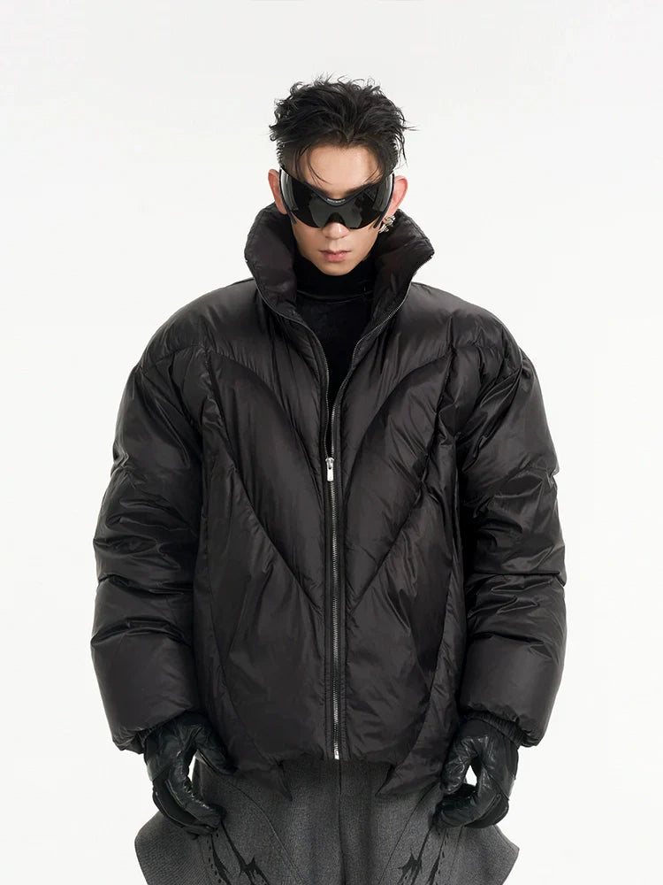 Oversized High-Neck Puffer Jacket in Black