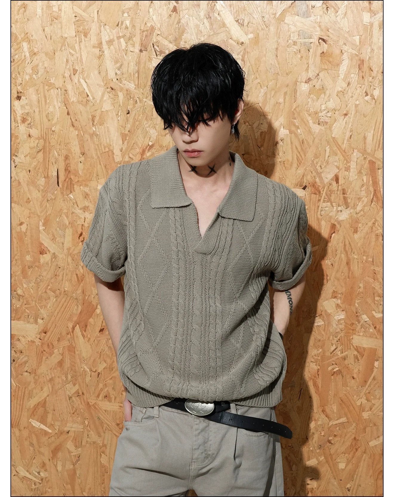 Sandstone Cable Knit Polo Tee