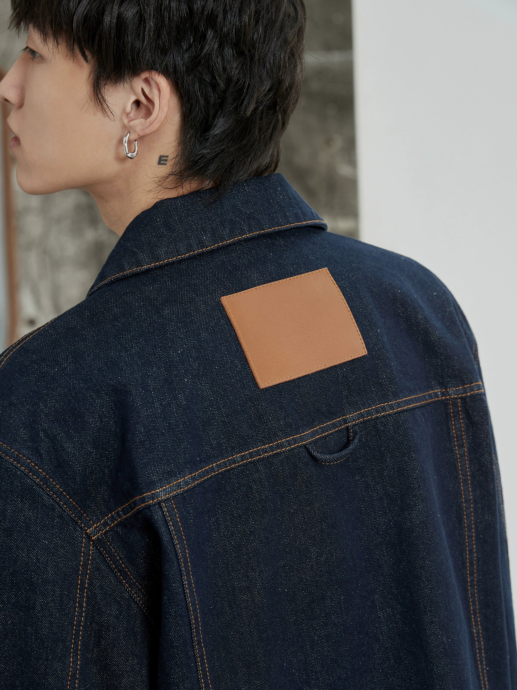 Color-Block Natural Denim Contrast Jacket