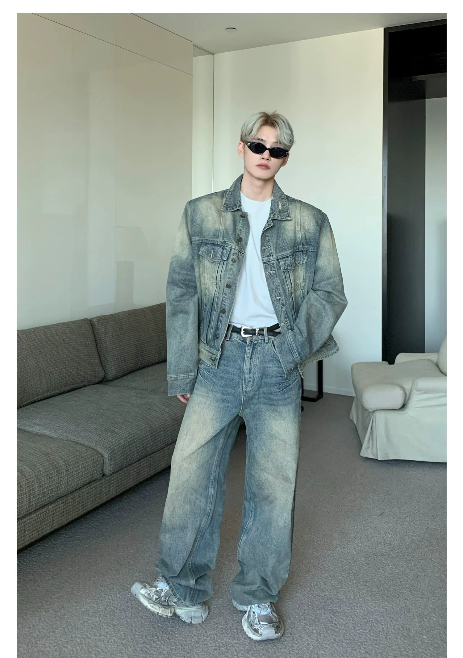 Distressed Vintage Wash Denim Set