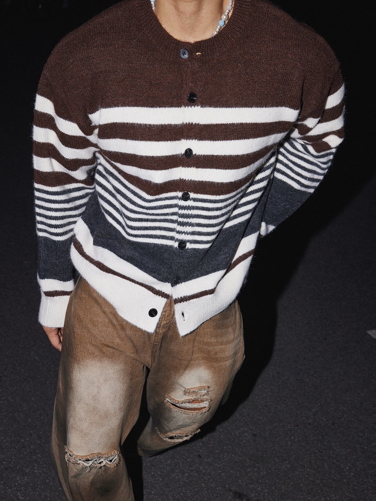 Mocha Horizon Striped Cardigan