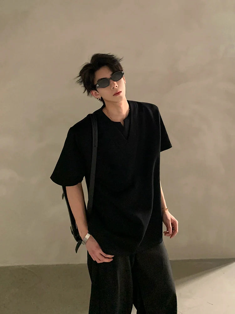 Minimalist Short Sleeve Shirt with Deep V Notched Neckline