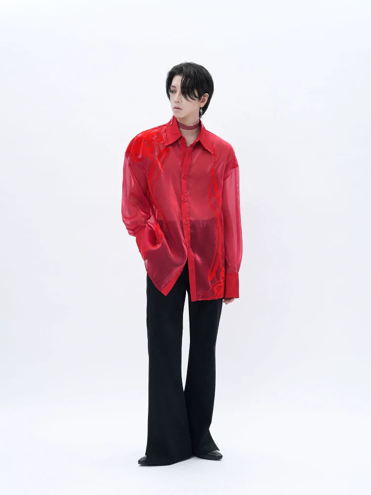 Red Sheer Glossy Statement Shirt