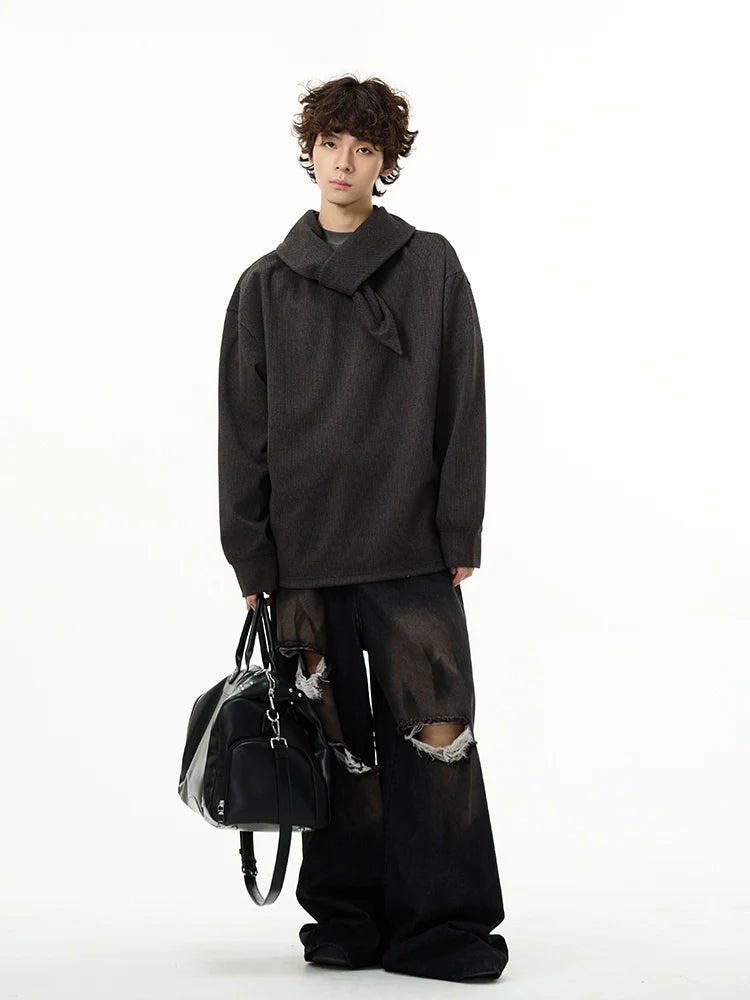 Dark Knit Scarf Collar Sweater