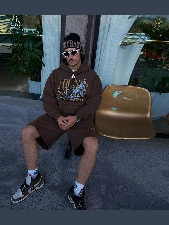 Dragon Graphic Hoodie with Drawstring - chiclara