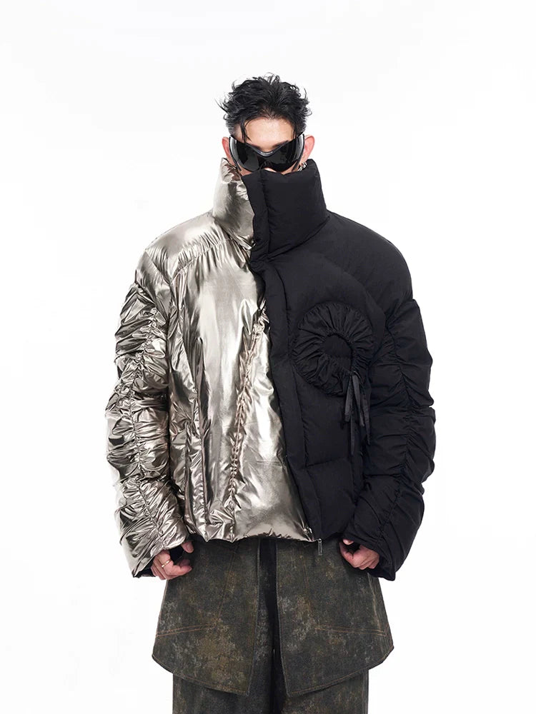 Split Metallic Puffer Jacket