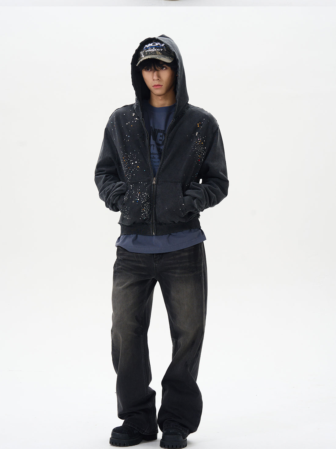 Washed Black Straight Loose Jeans