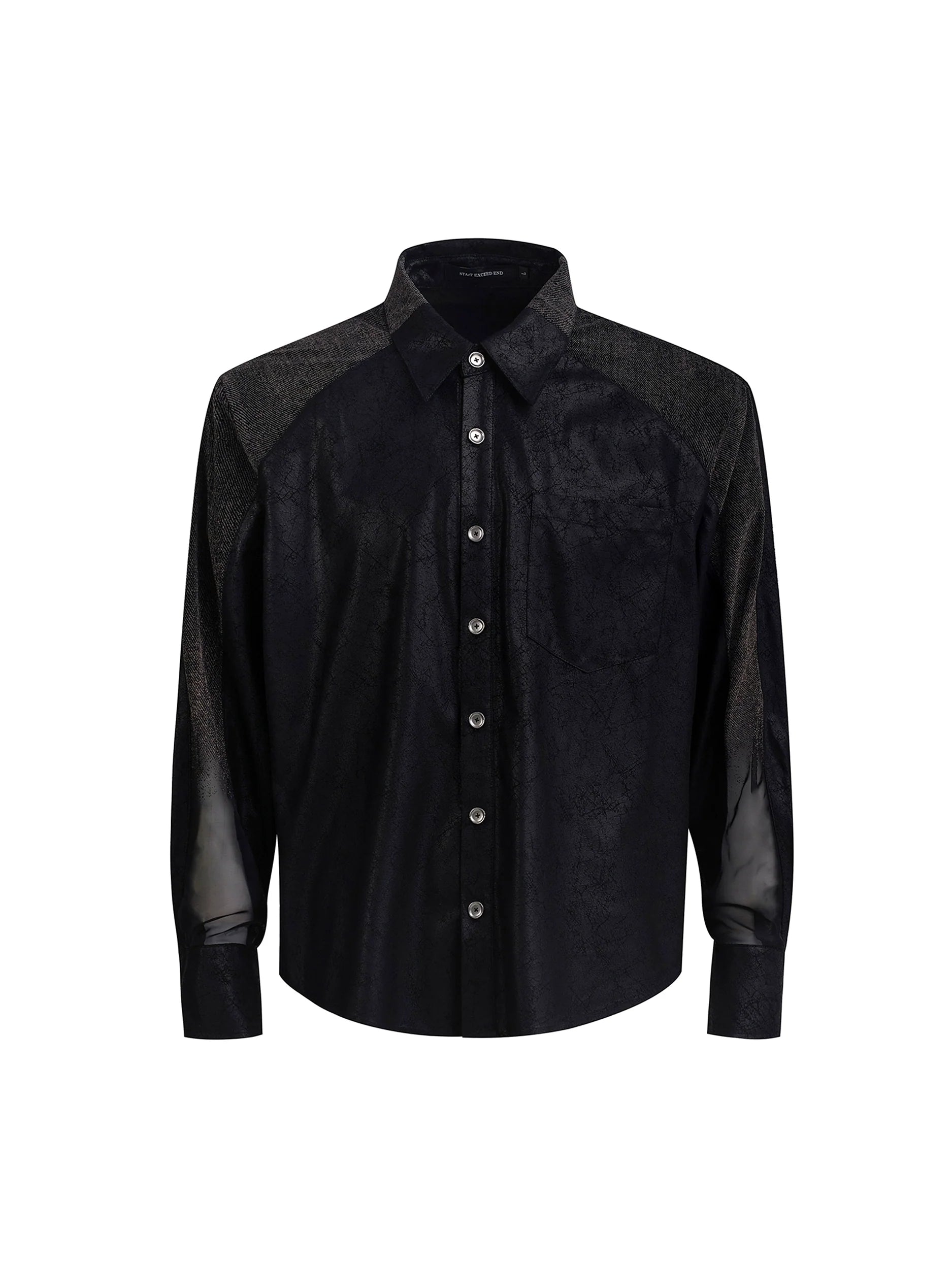 Sheer Panel Metallic Black Shirt
