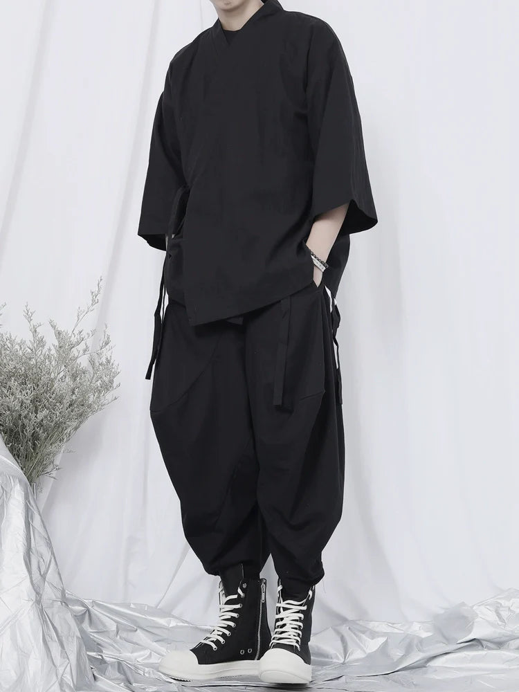 Black Wrap Kimono Shirt