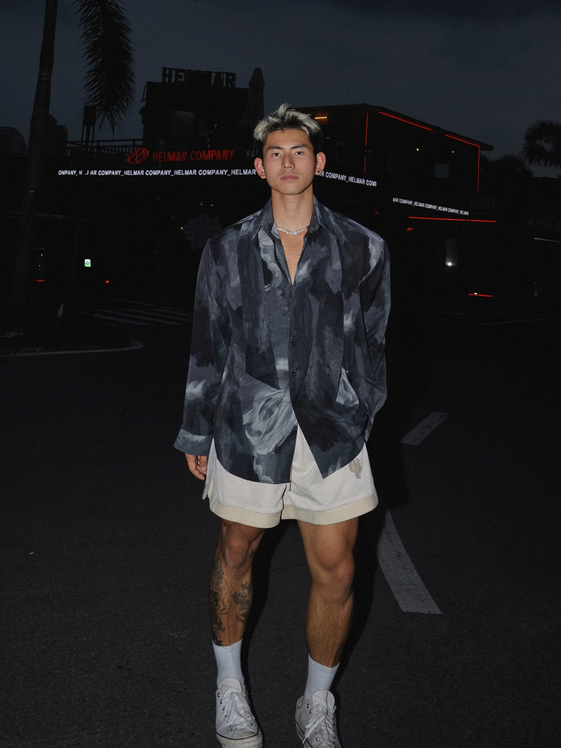 Abstract Satin Oversized Shirt