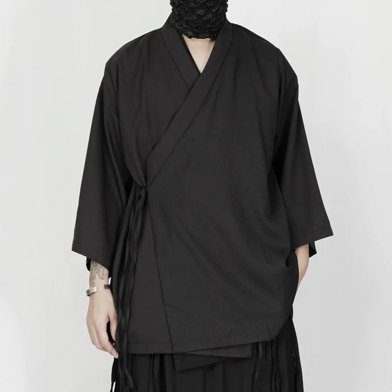 Black Wrap Kimono Shirt