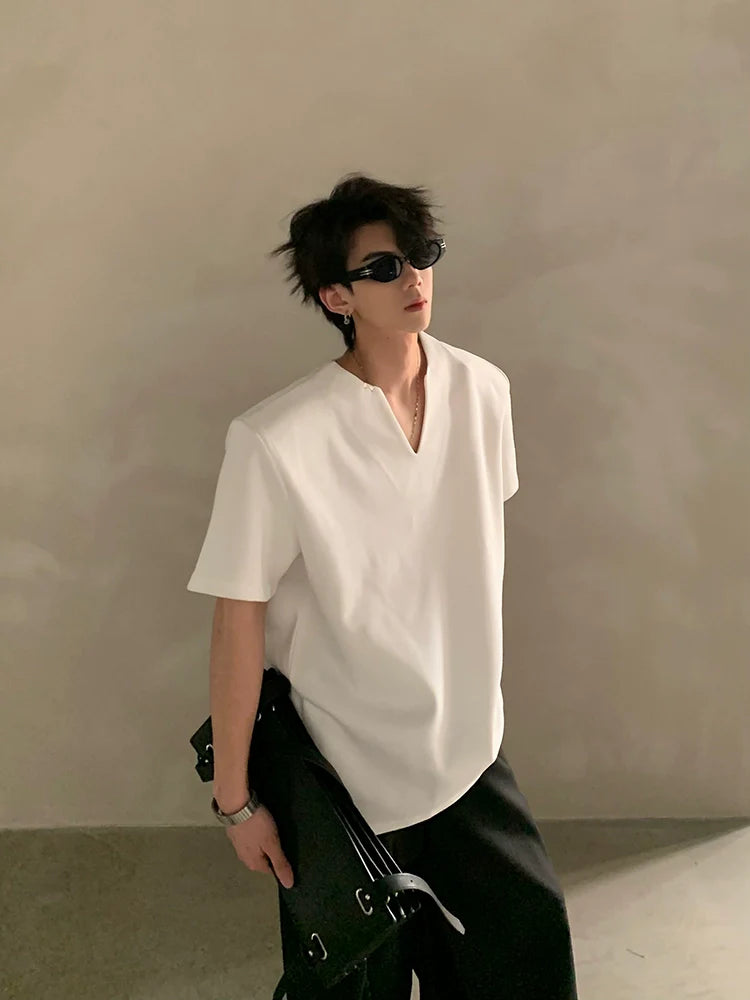 Minimalist Short Sleeve Shirt with V Notch Neckline