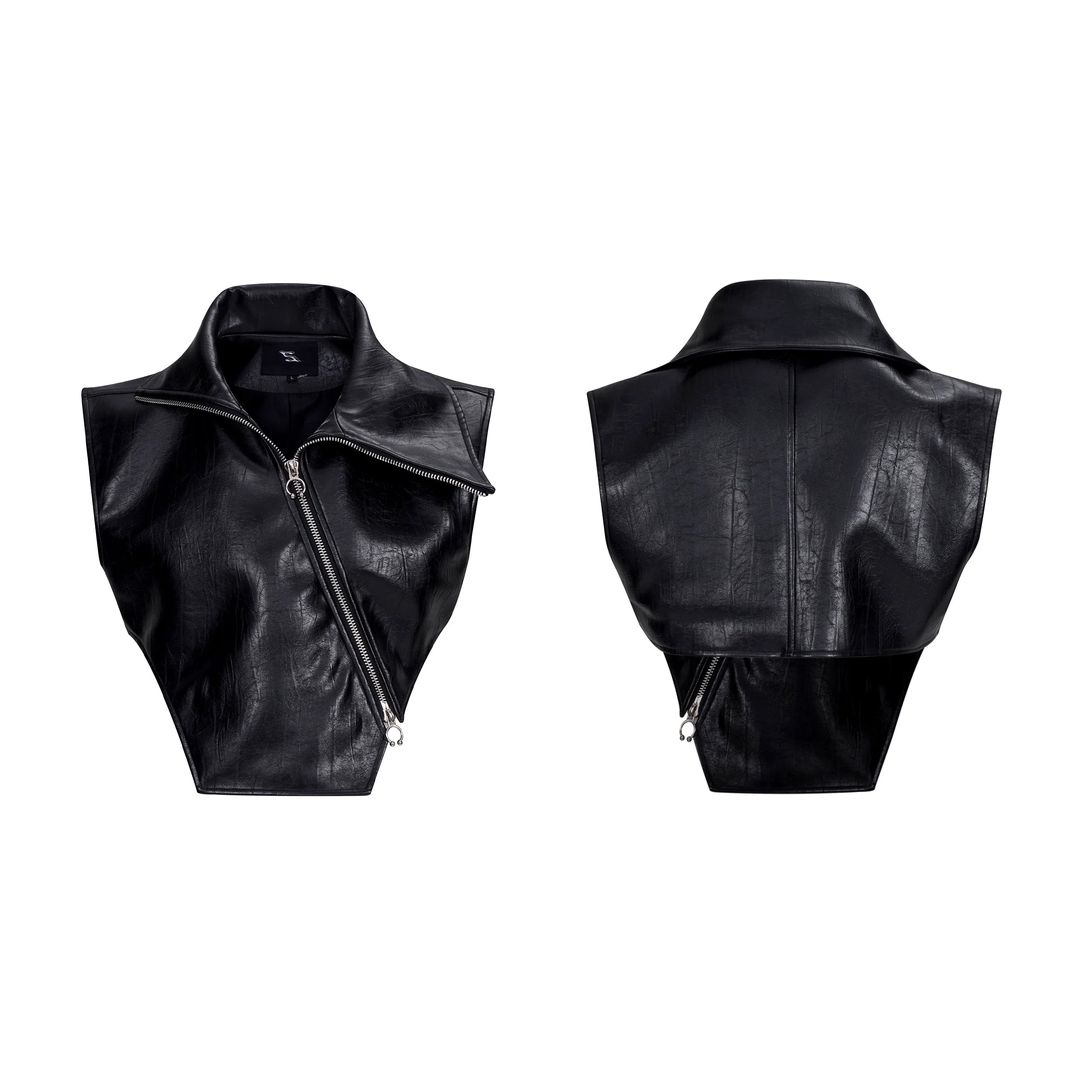 Sleeveless Black High Neck Top with Draped Detailing