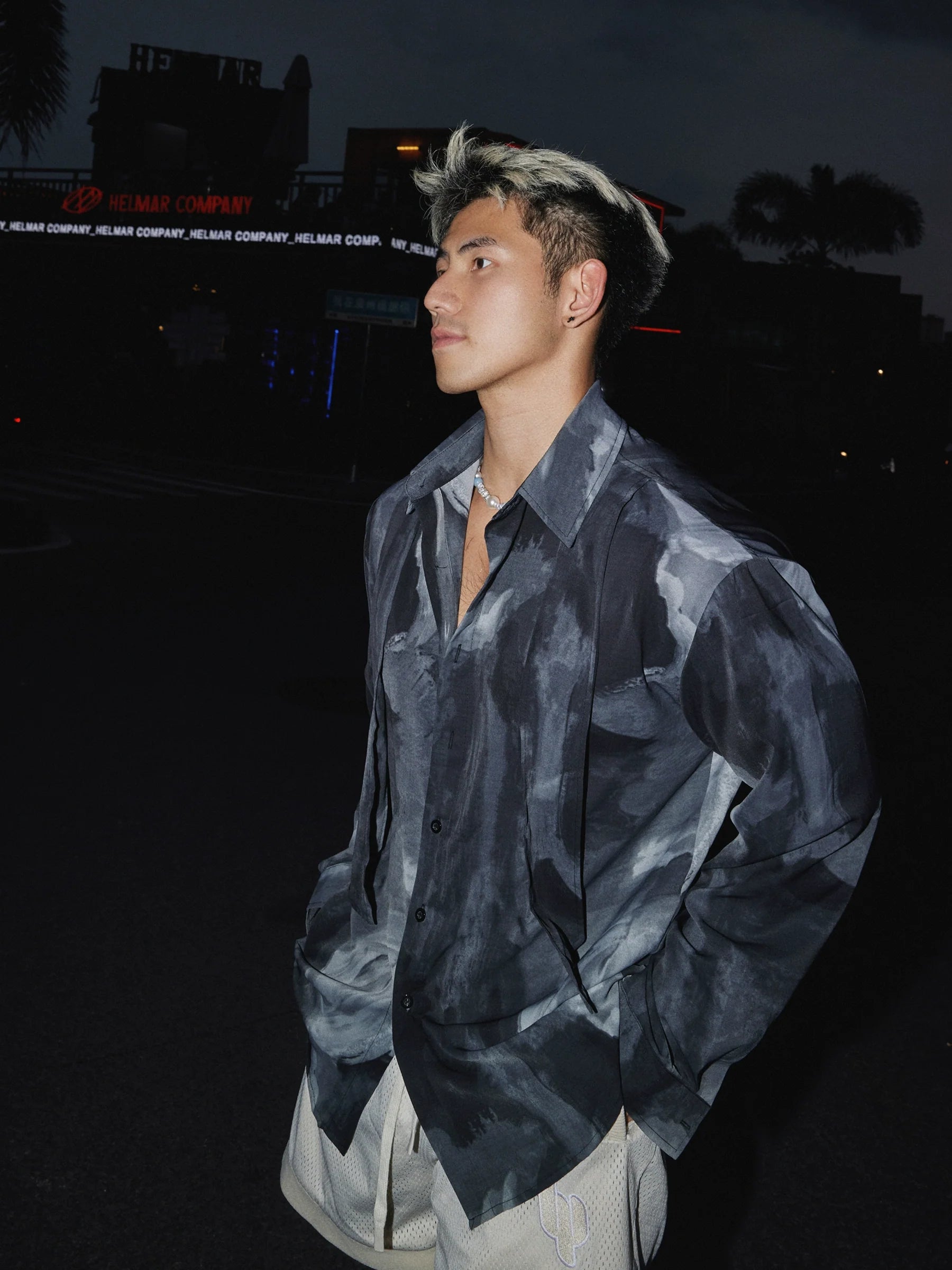 Abstract Satin Oversized Shirt