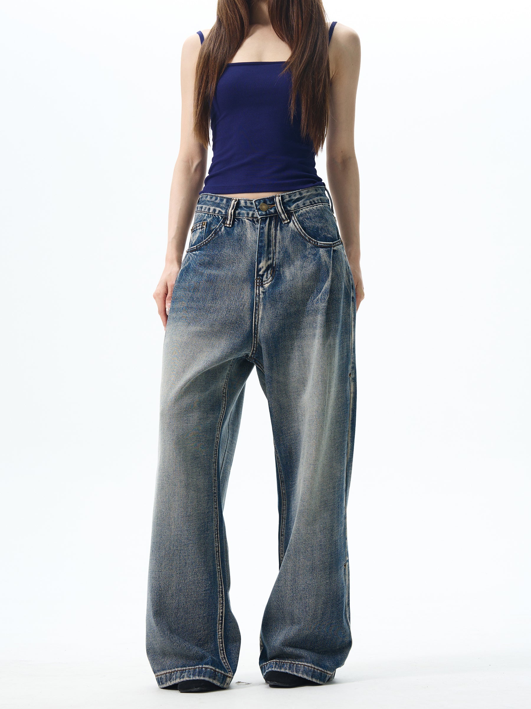 Relaxed Fit Faded Wide Leg Jeans