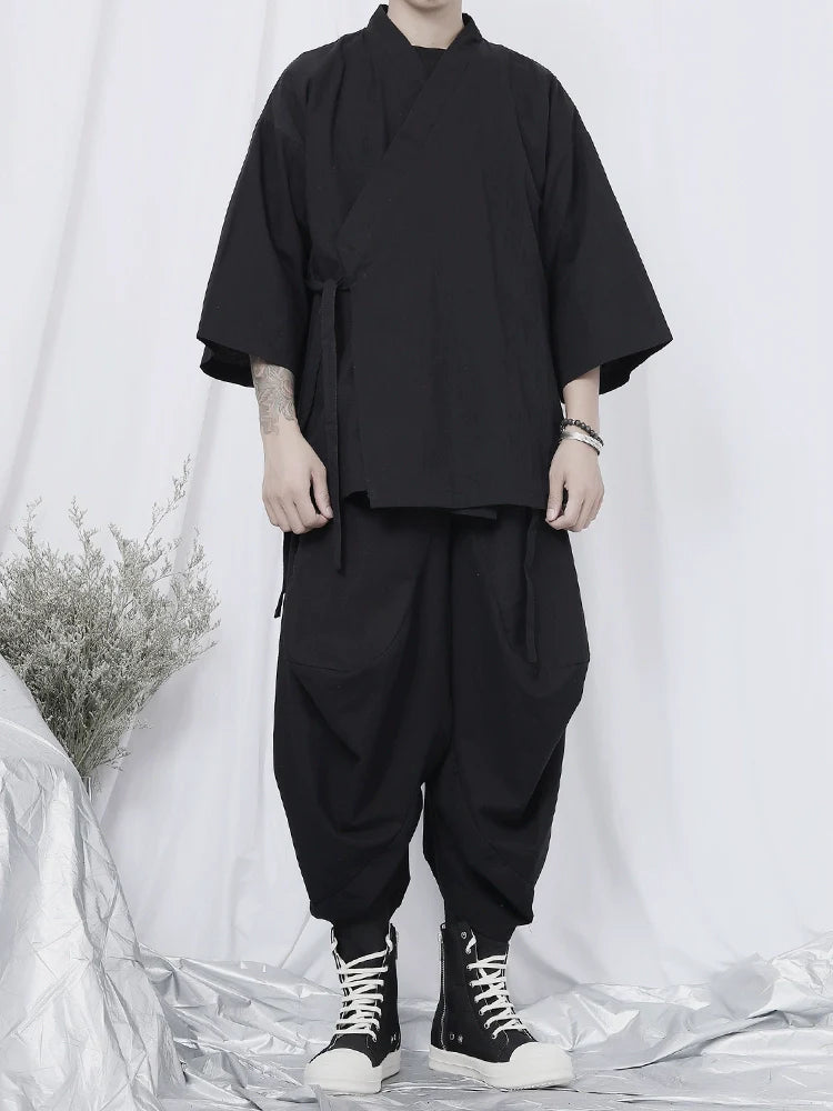 Black Wrap Kimono Shirt