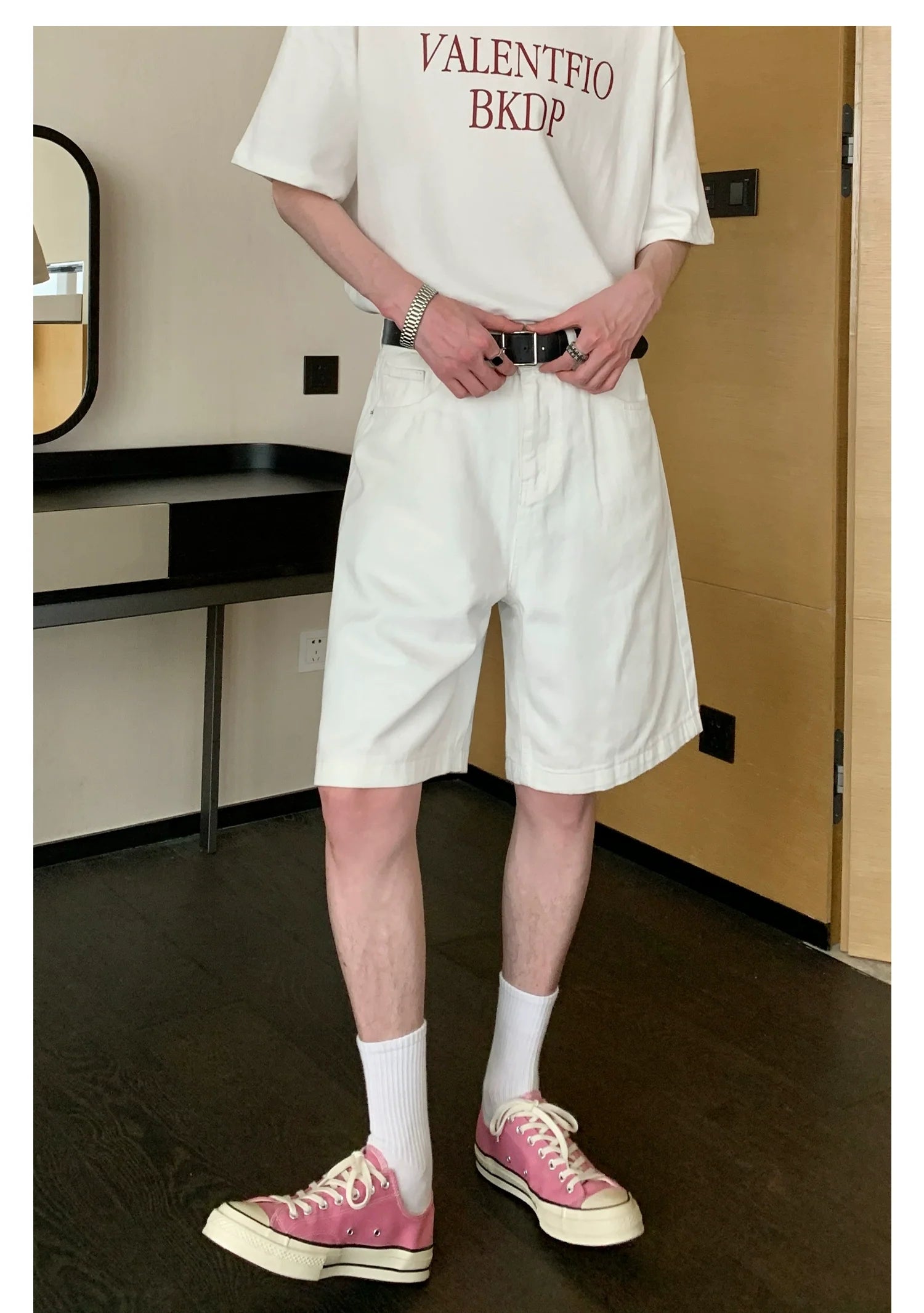 Faded Denim Shorts with Distressed Wash