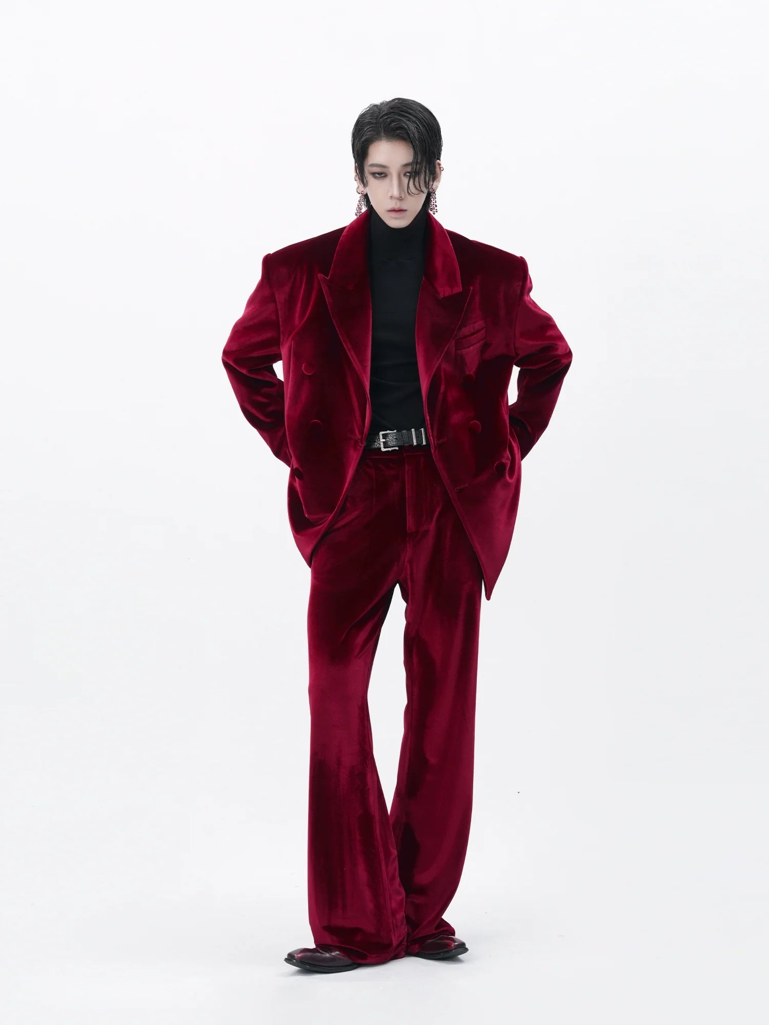 Crimson Velvet Wide-Leg Trousers