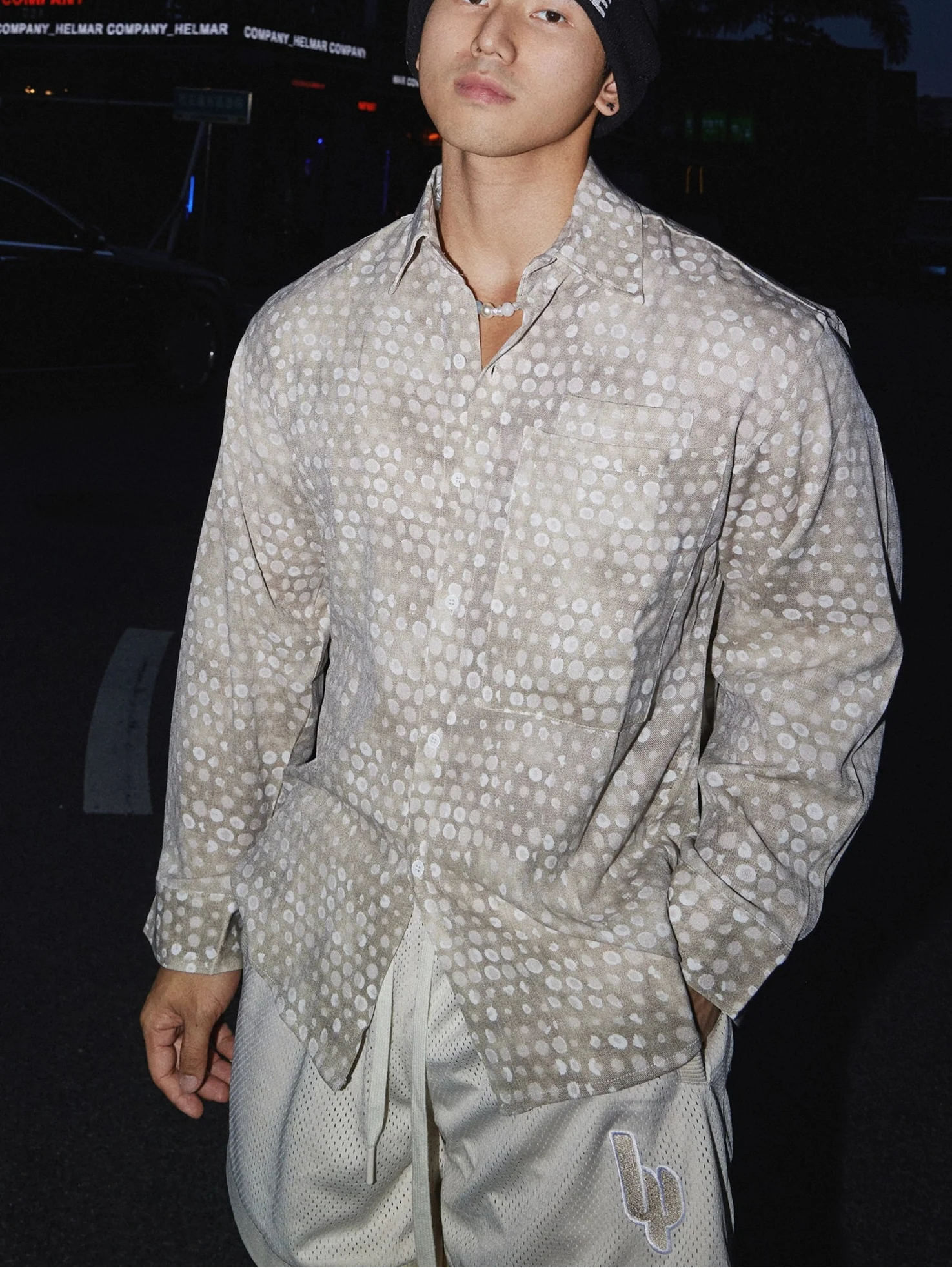 Polka Dot Sheer Button-Up Shirt