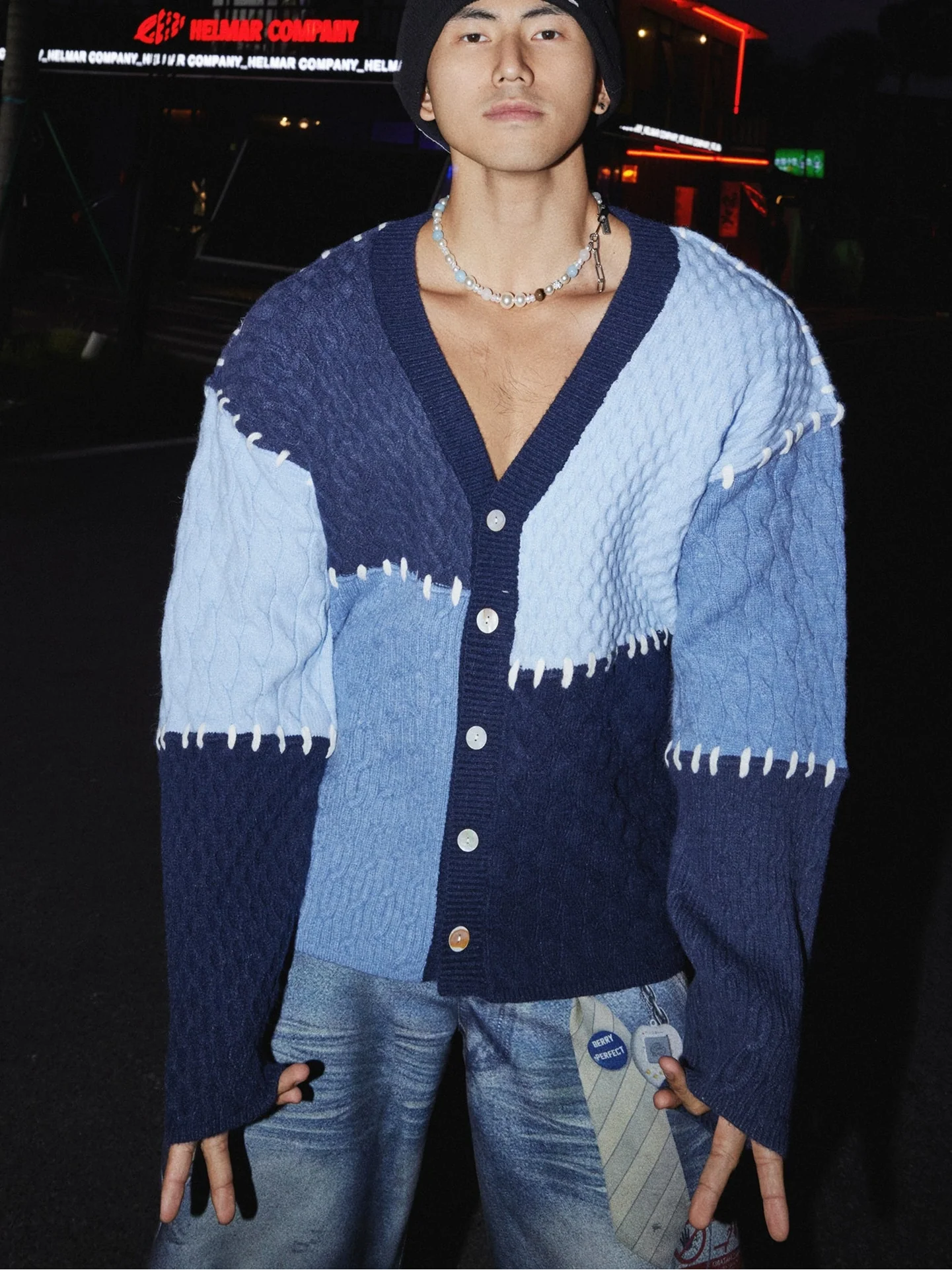 Mosaic Patchwork Knit Cardigan