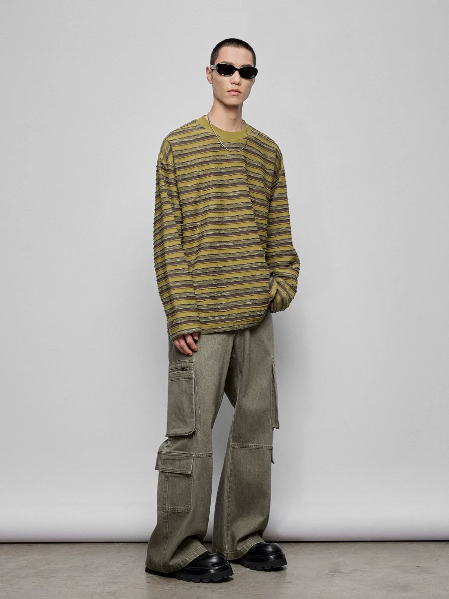 Round Neck Oversized Striped Long Sleeve Top