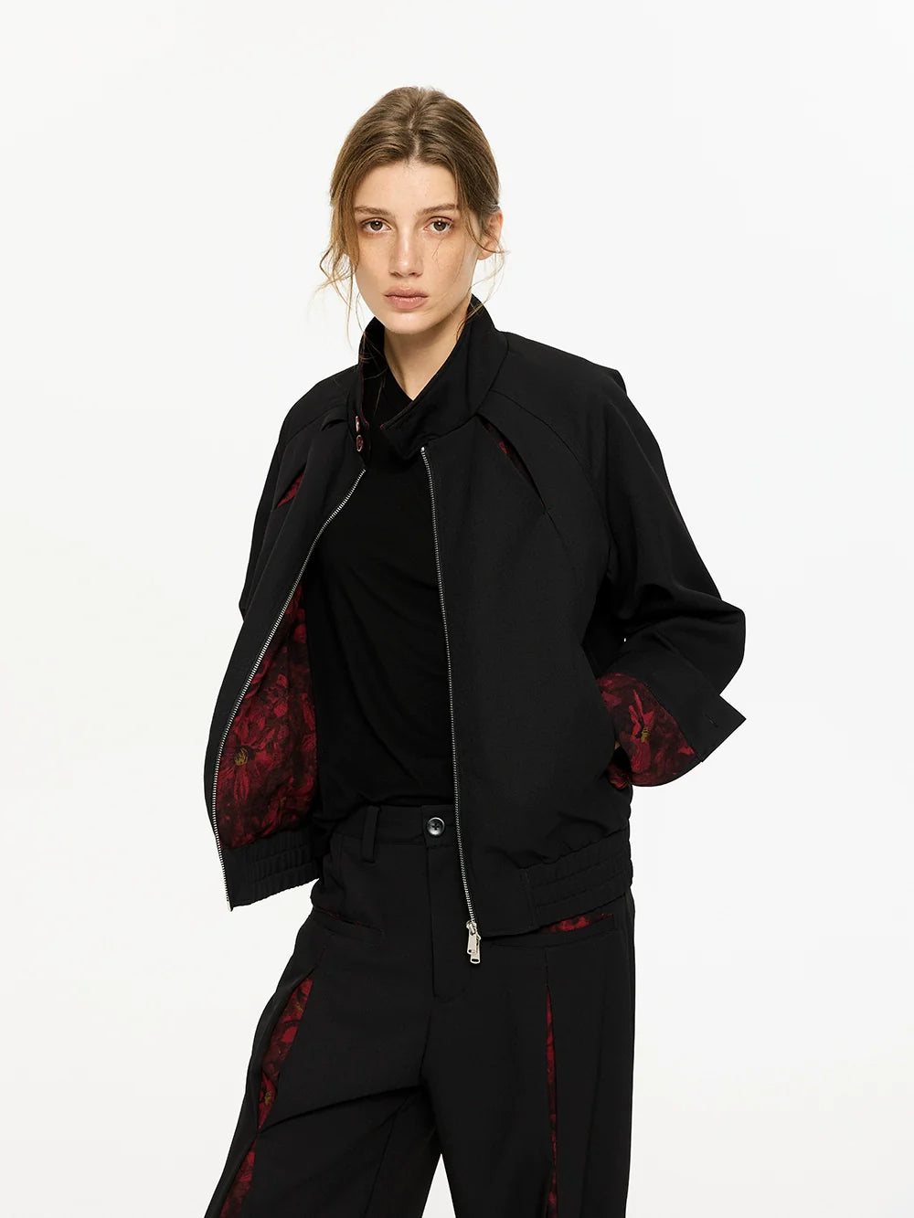Bomber Jacket with Inner Patterned Lining and Pants Setup