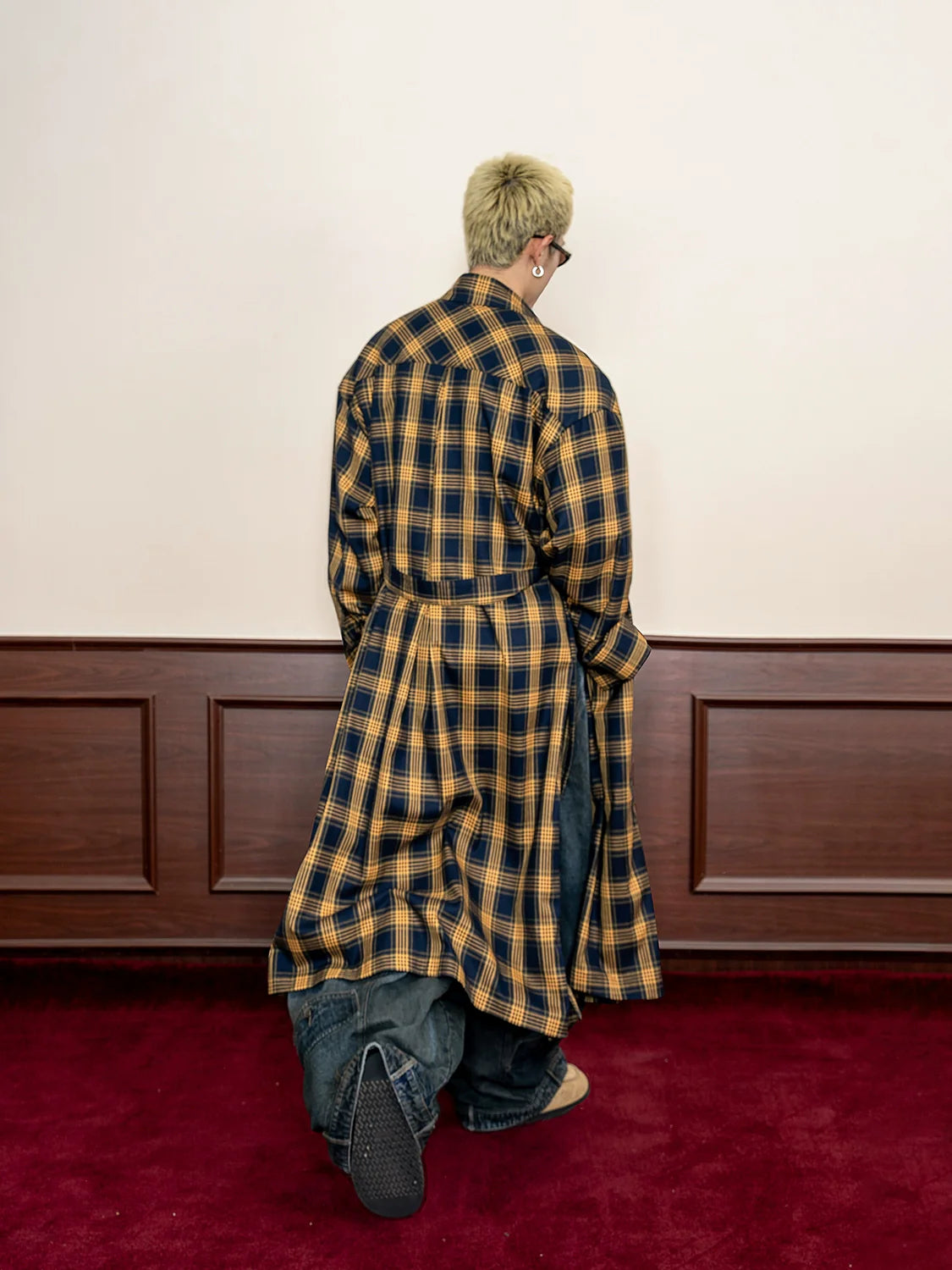 Oversized Plaid Belted Trench Coat