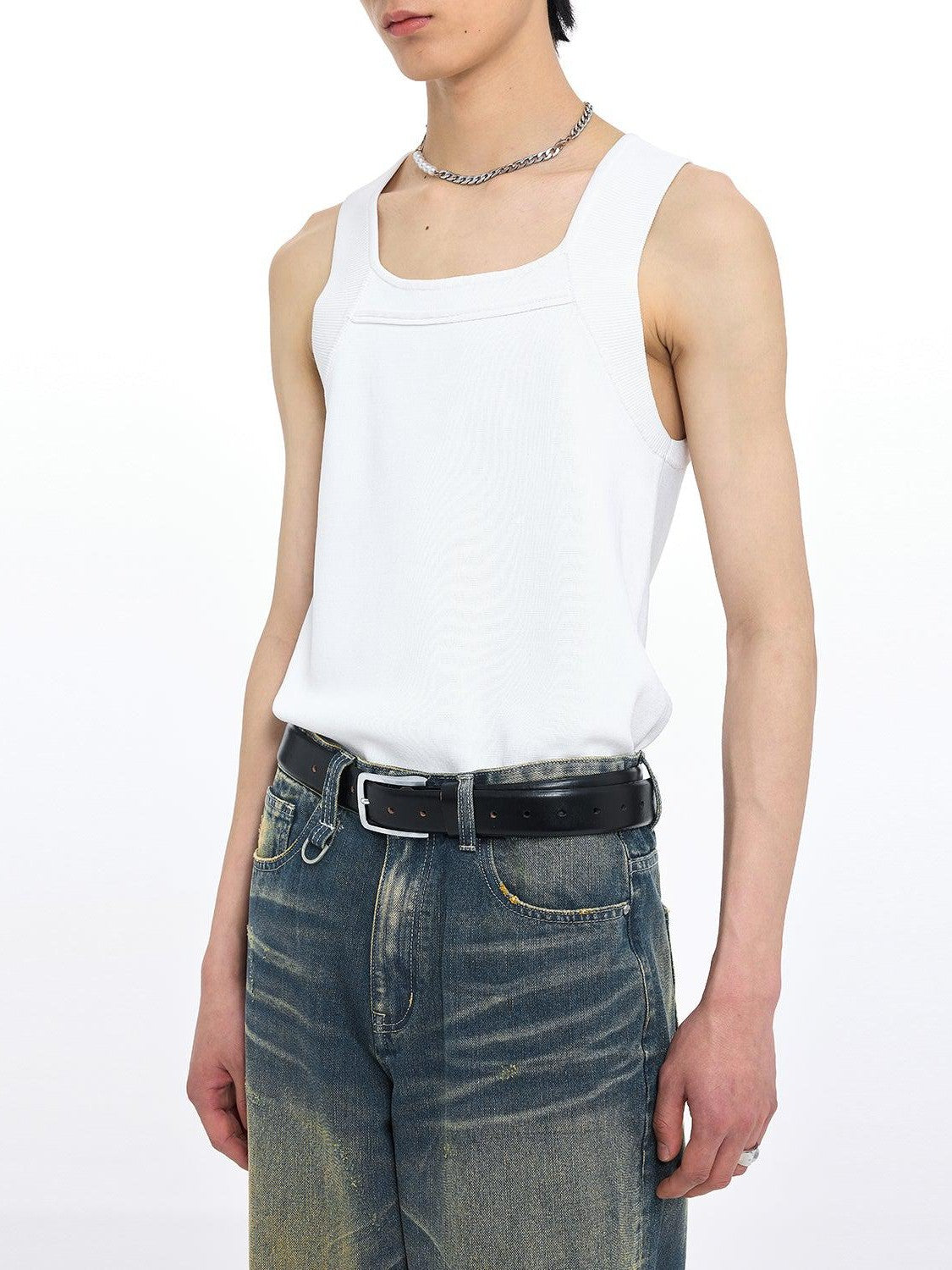 Square Neck Knit Tank - chiclara