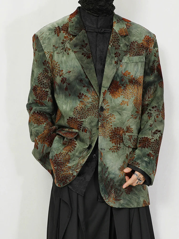 그린 플로럴 자카드 블레이저