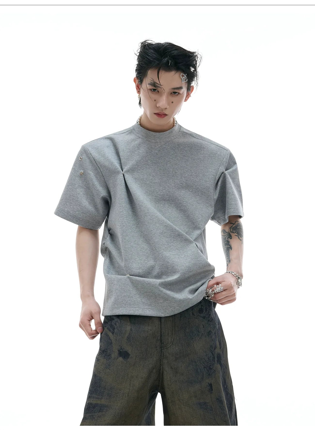 전술 블랙 목폴라 티셔츠