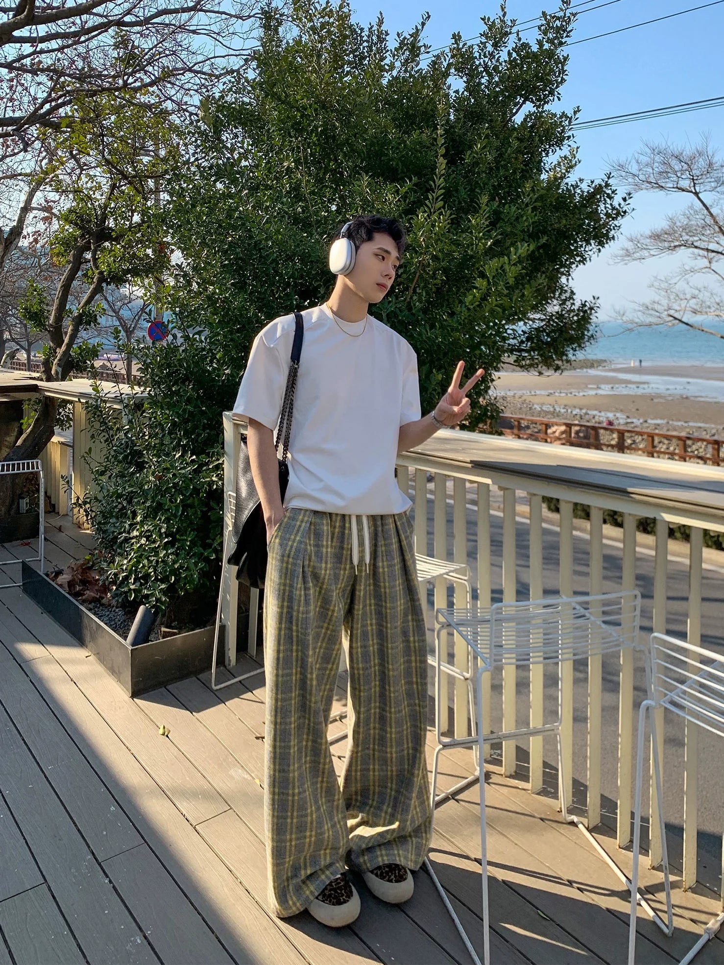 Yellow Plaid Wide Leg Pants