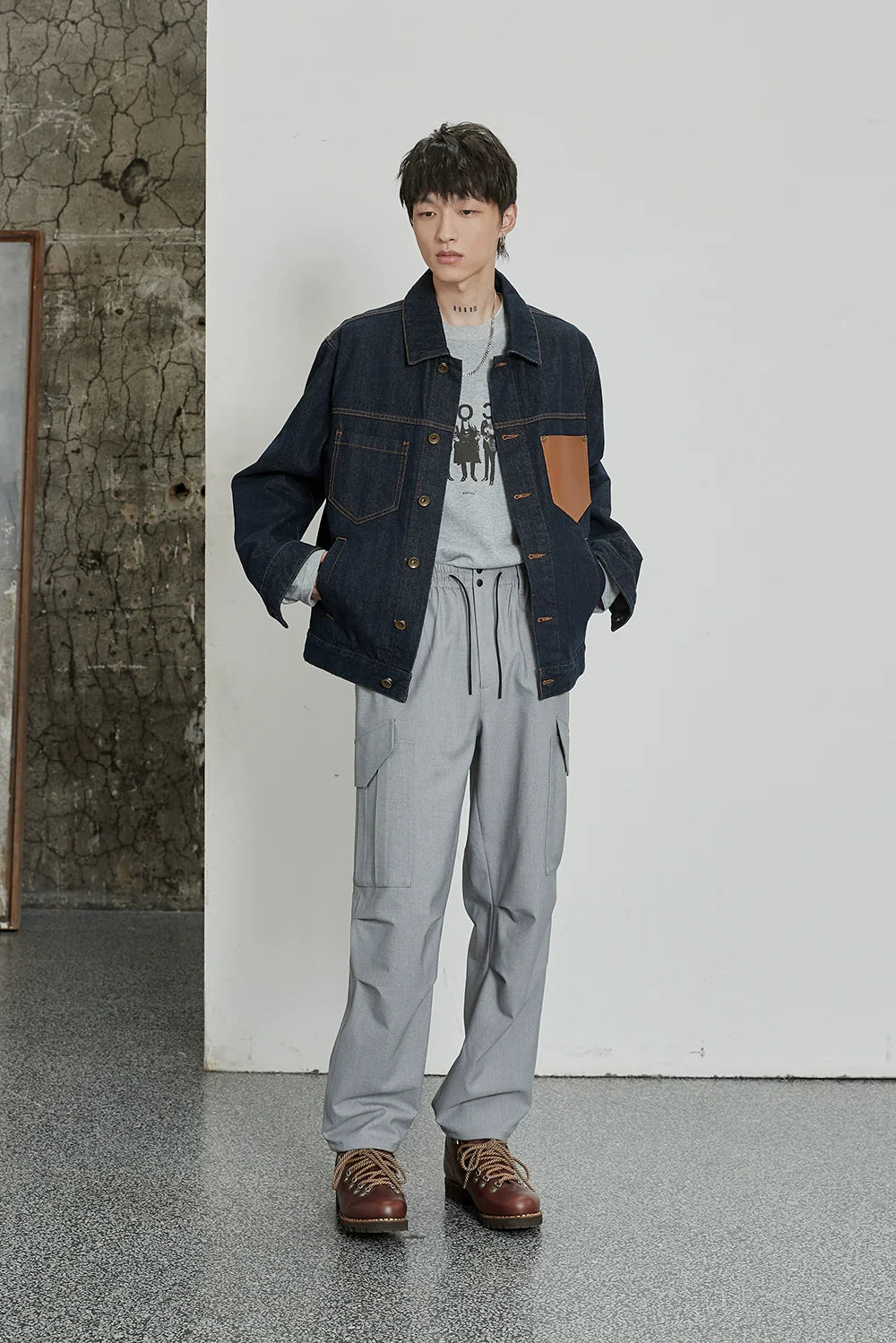 Color-Block Natural Denim Contrast Jacket