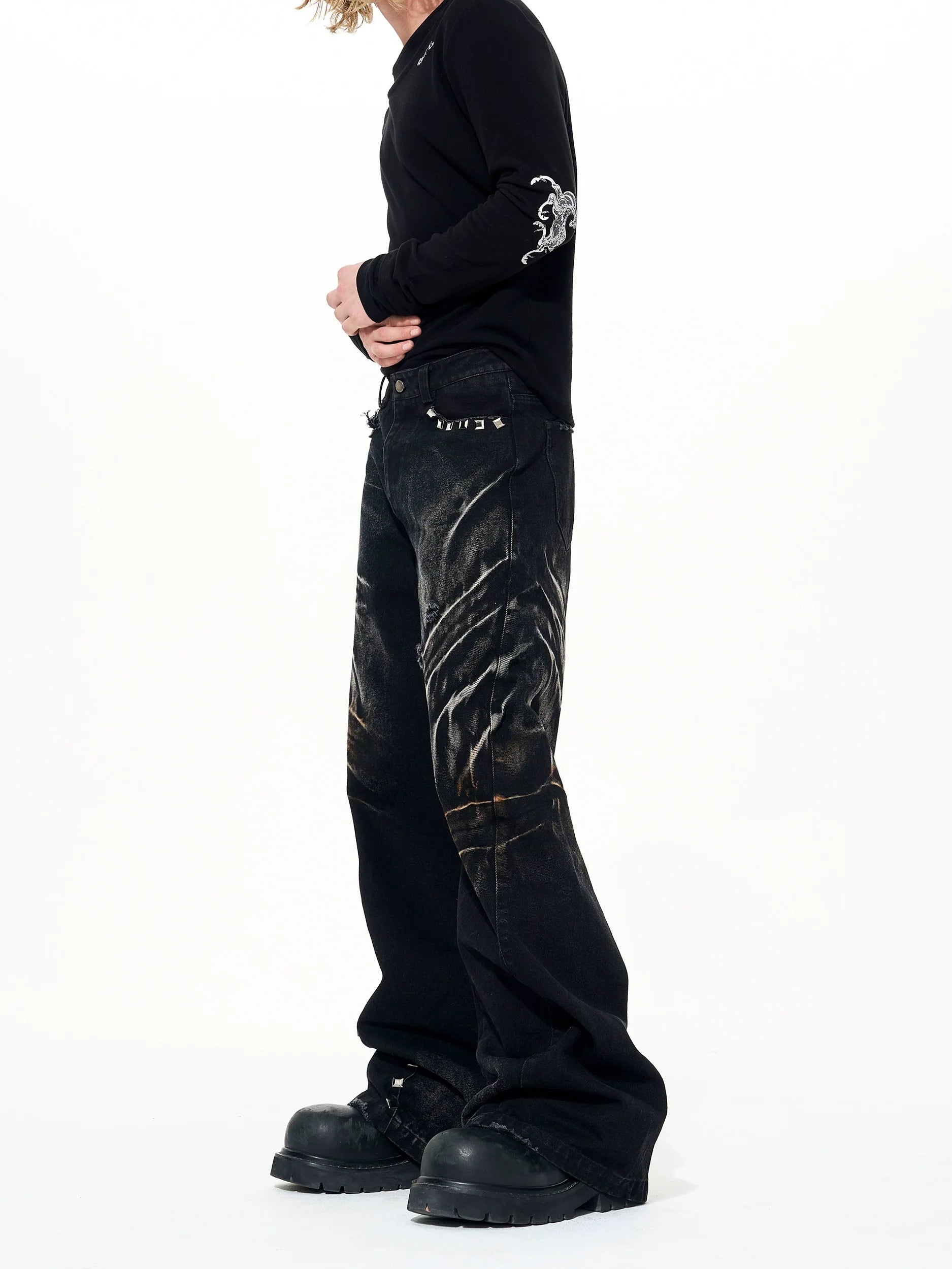 Abyss Relic Studded Flare Jeans