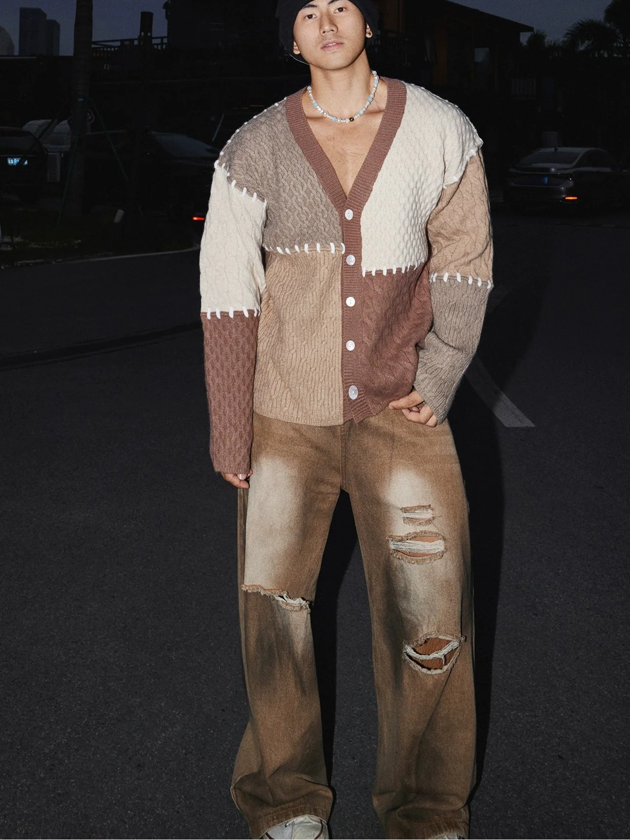 Mosaic Patchwork Knit Cardigan