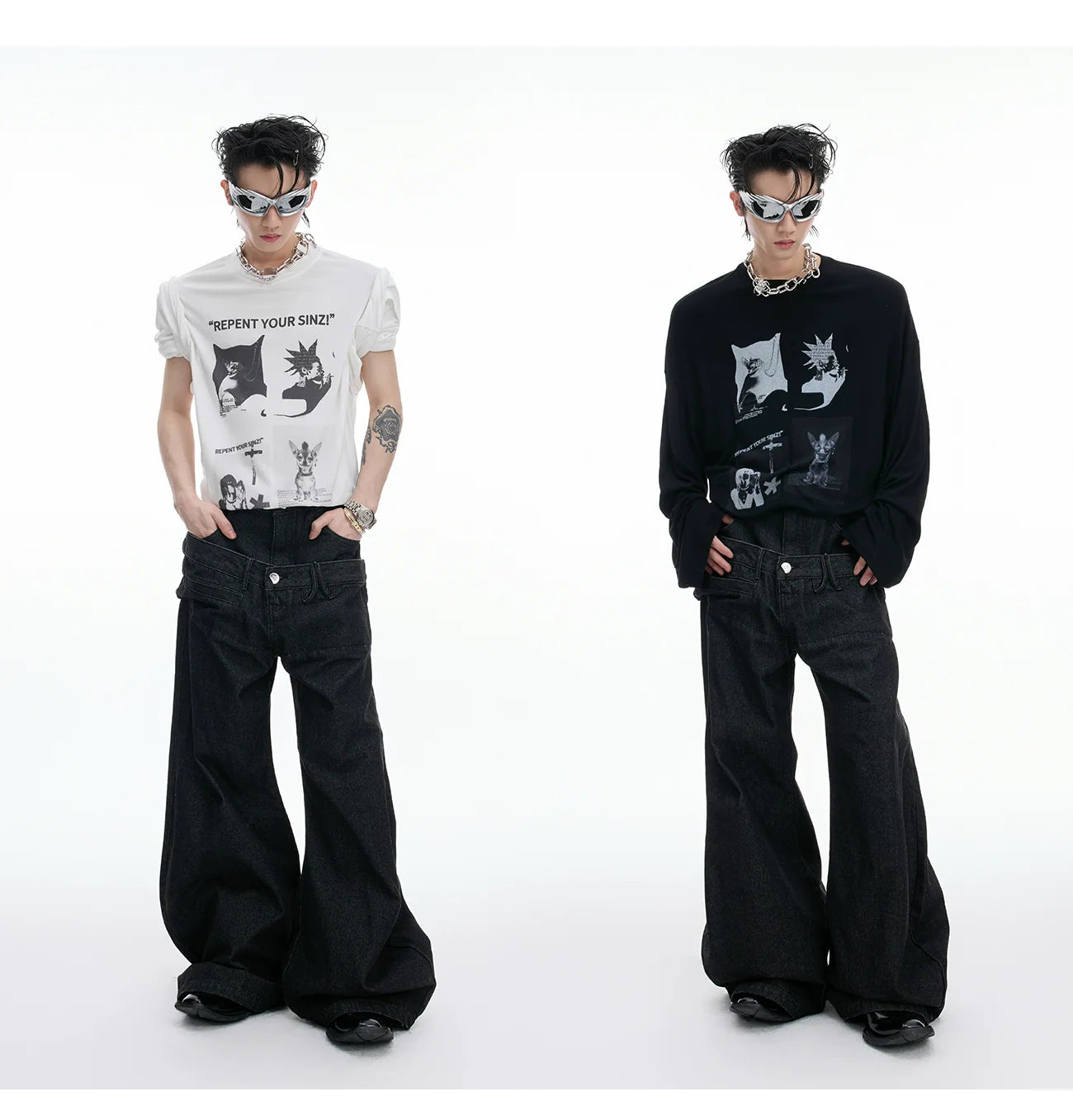 オーバーサイズグラフィックプリント長袖Tシャツ