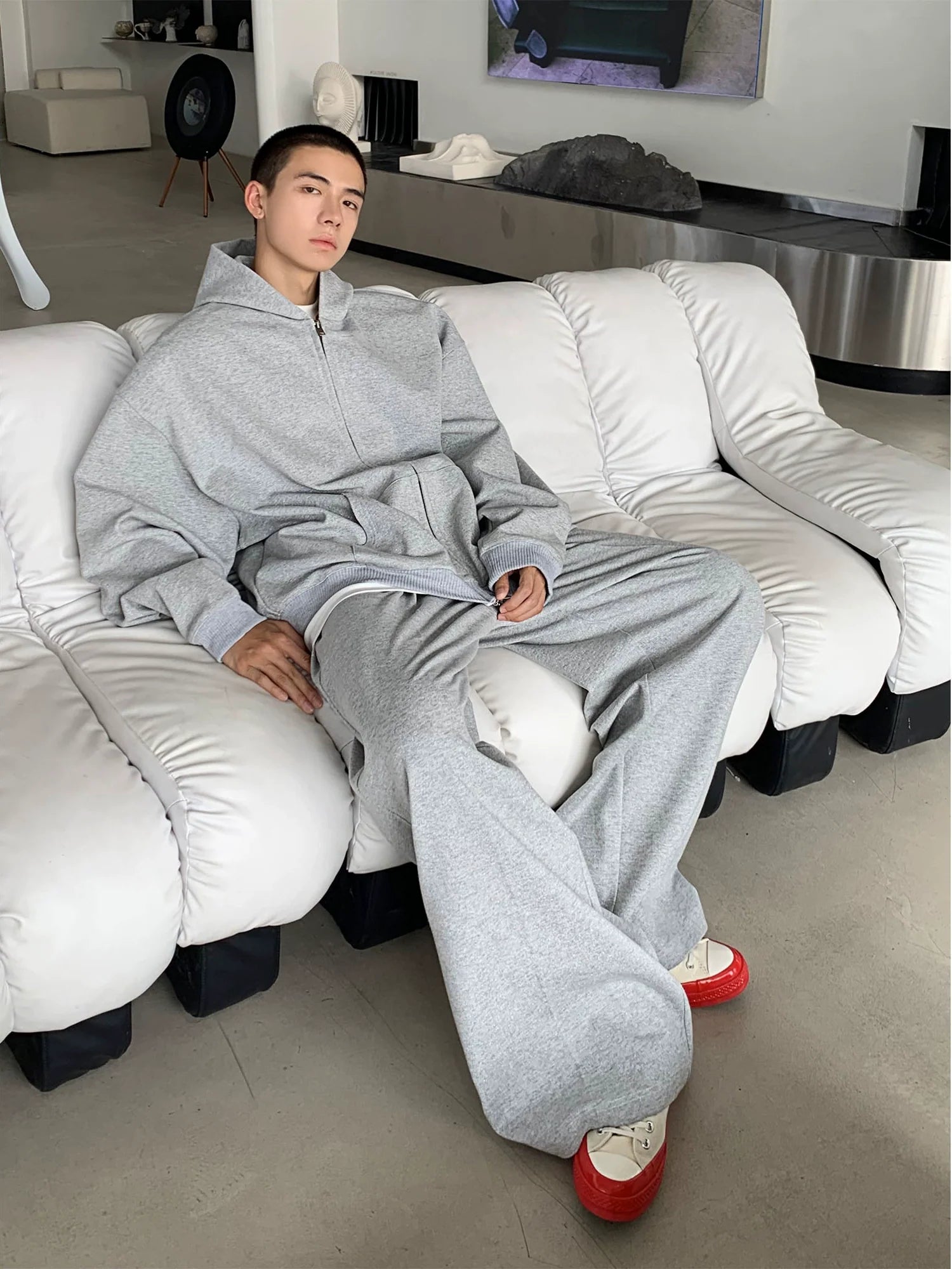 Oversized Light Grey Zip Up Hoodie