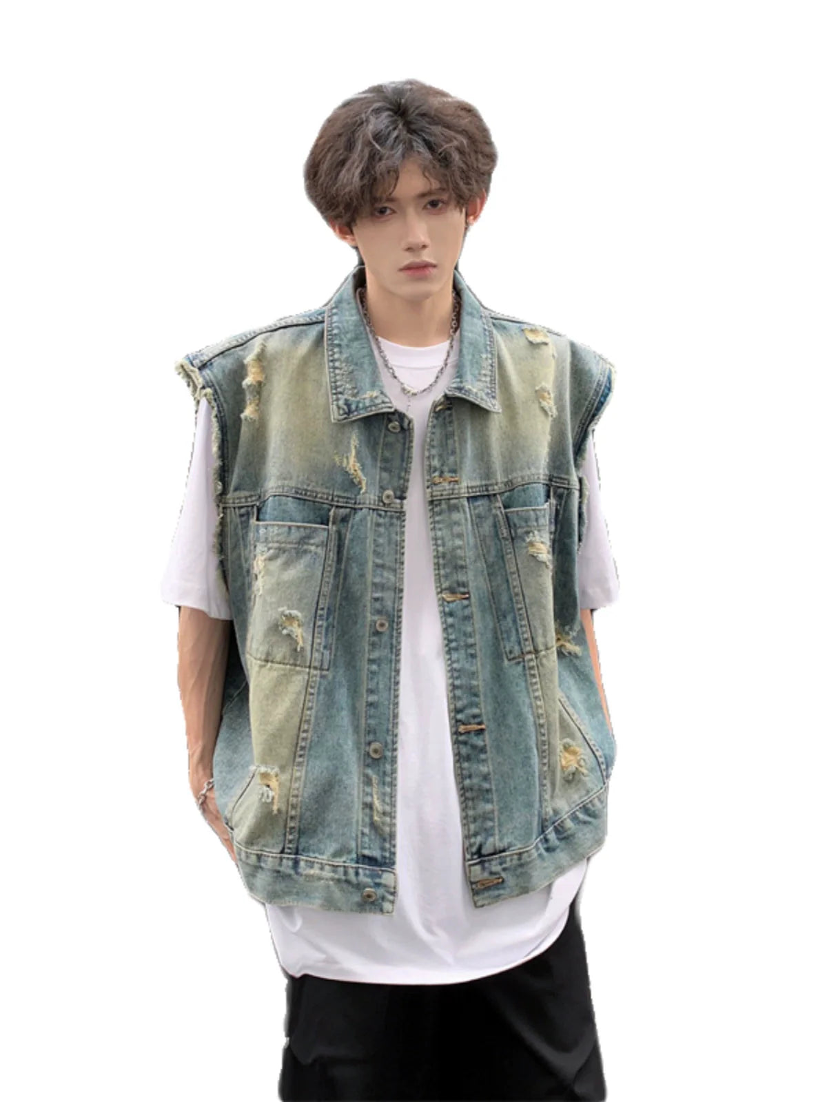 Distressed Sleeveless Denim Vest