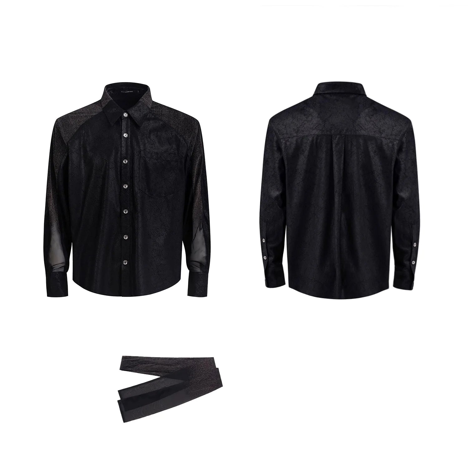 Sheer Panel Metallic Black Shirt
