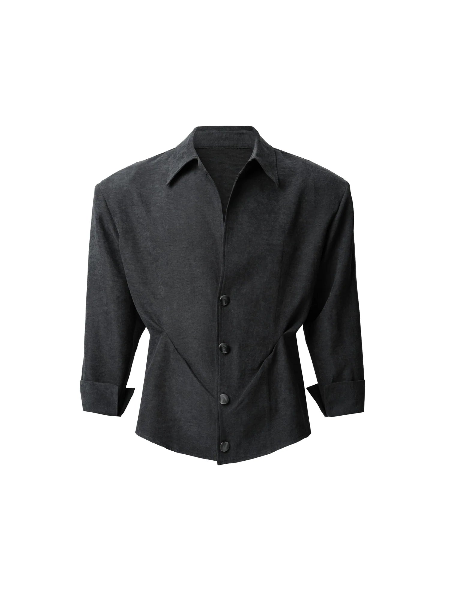Black Sculpted Waist Button-Up Shirt